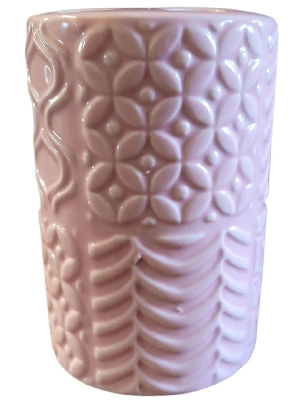 Vtg Caro Home Collections Pink Geometric 3 Slot Ceramic Toothbrush/Paste Holder